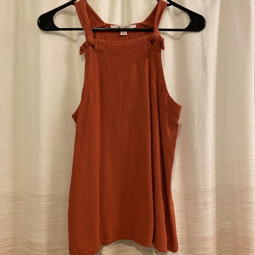 Earthy Red Tank Top with Front-Tie Straps. XS.